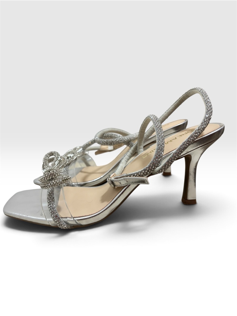 Dream Pairs Silver Rhinestone Bow Clear Strap Ankle Heels Size 8.5 - Picture 3 of 6